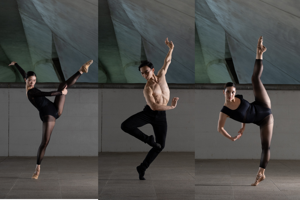 L-R: Kelly Ng, Supatchai Lappakornkul and Wong Ting Wei - performers in ‘Amalgamation’.  Image Credit: National Contemporary Ballet  